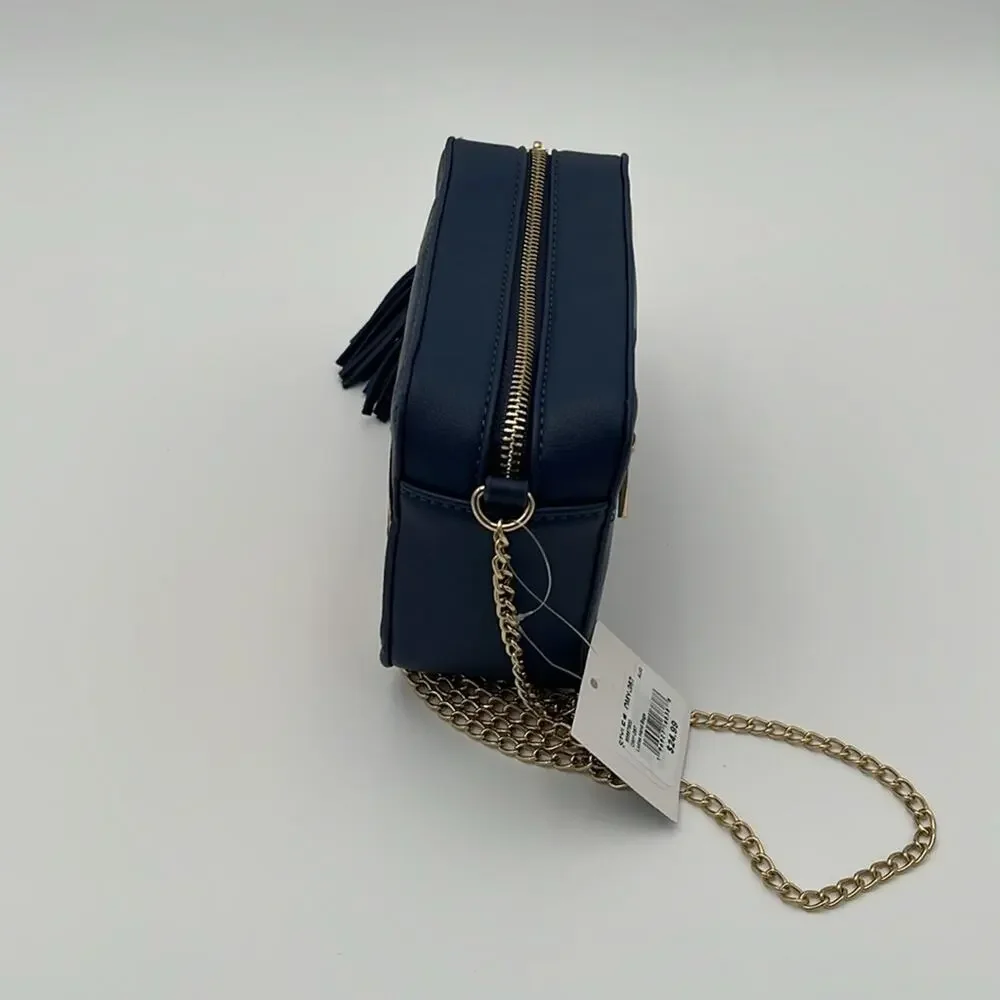 Olive Miller Heart Eye Smily Face Emoji Crossbody Bag Blue Yellow Gold - Picture 3 of 6